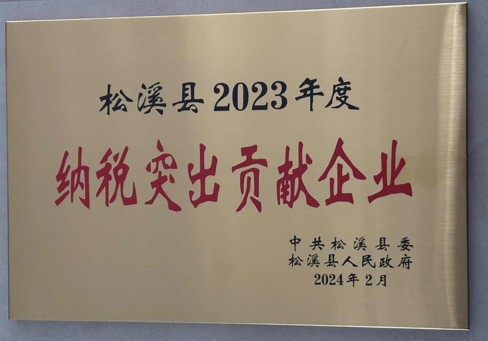 喜报！易顺建工集团荣获“松溪县2023年度纳税突出贡献企业”称号